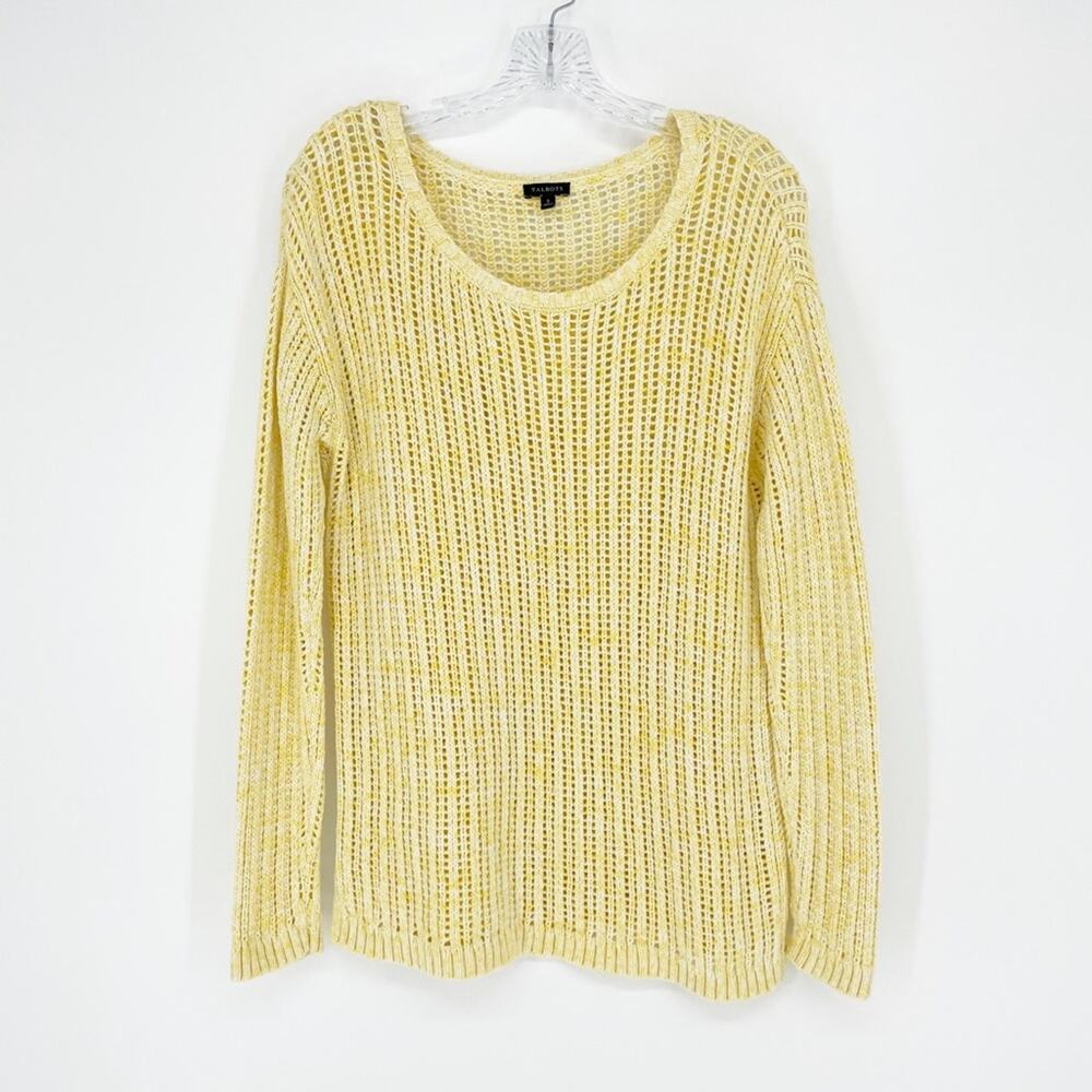 Talbots Cotton Open Knit Yellow Sweater Size Small